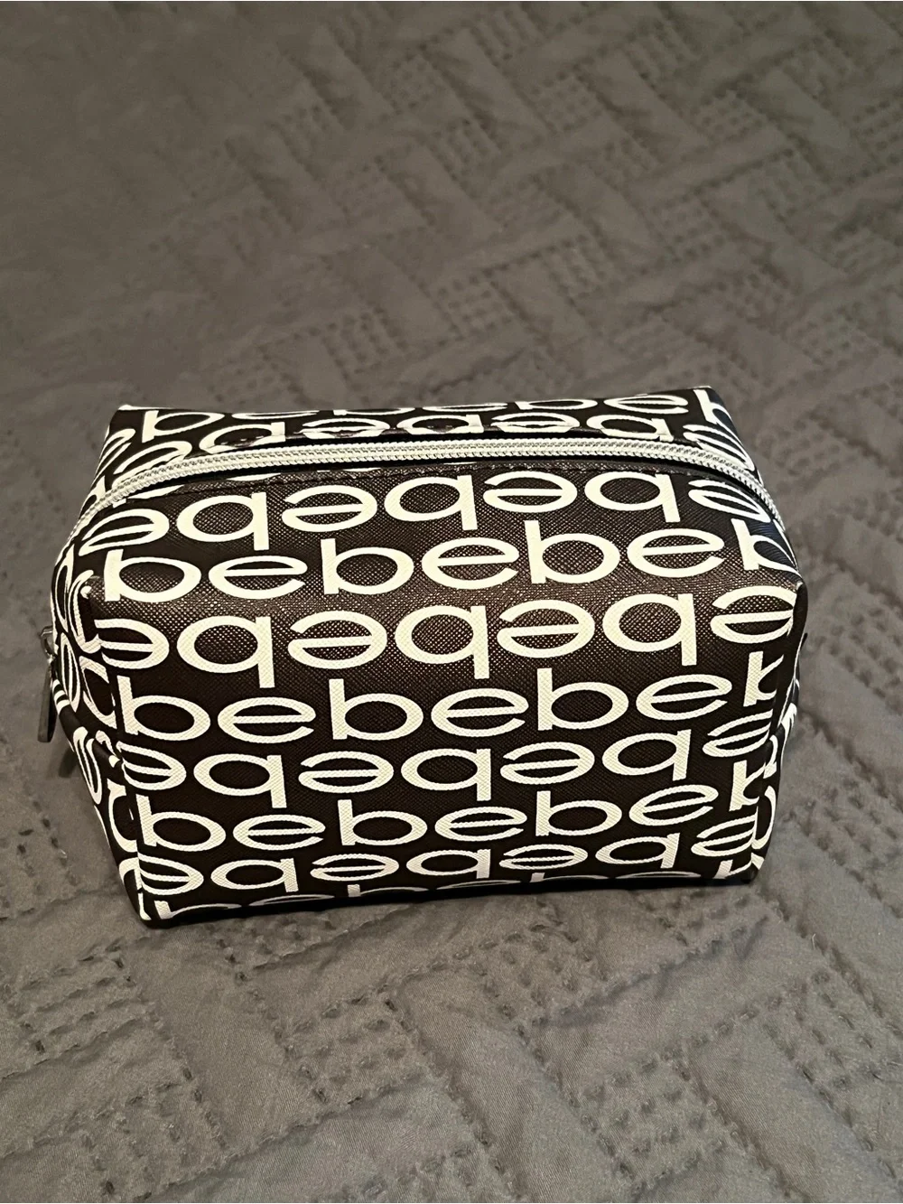 bebe Black & White Signature Logo Cosmetic Case with travel containers